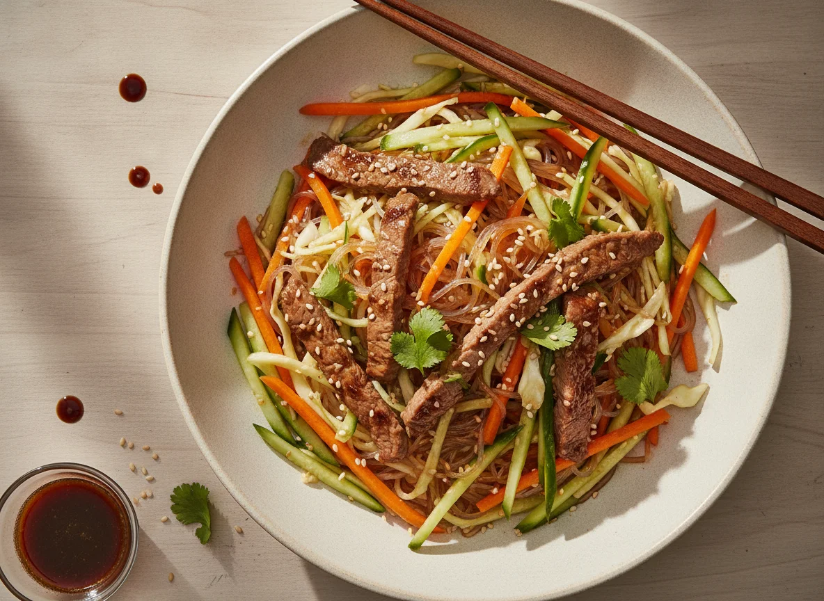 Asiatischer Nudelsalat mit Rindfleisch photo
