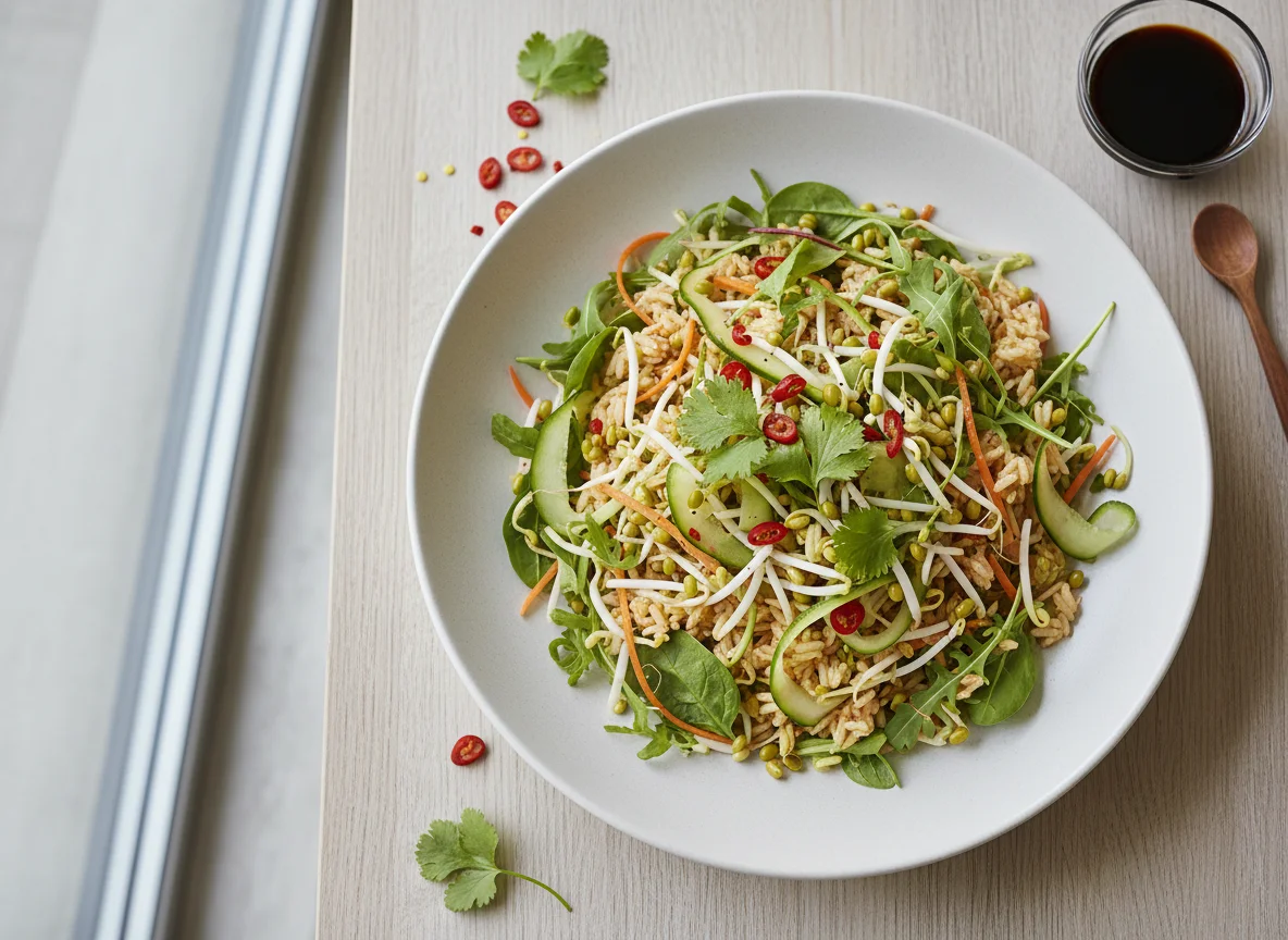 Asiatischer Reis-Salat mit Sprossen photo