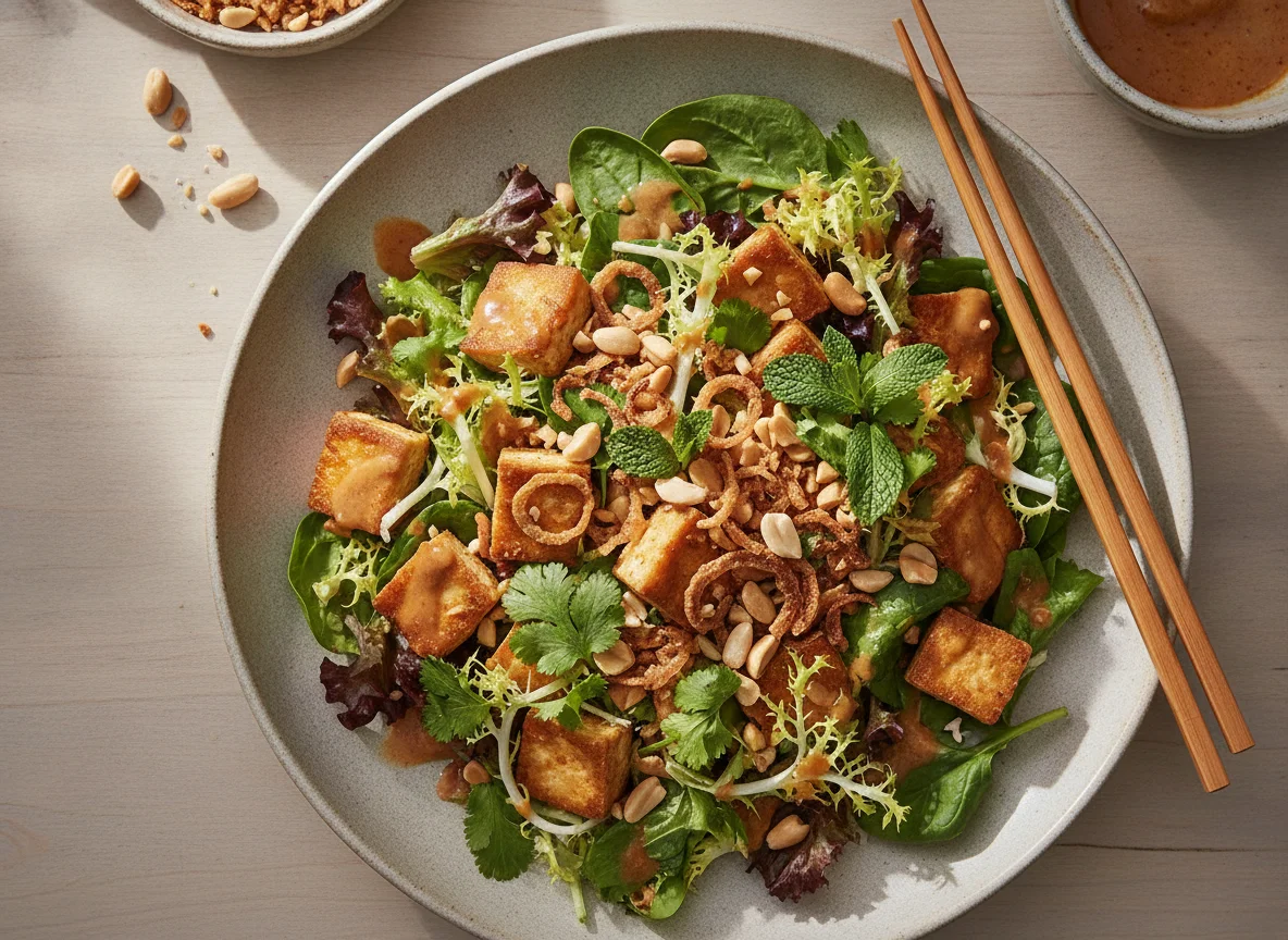 Asiatischer Salat mit Tofu und Erdnüssen photo