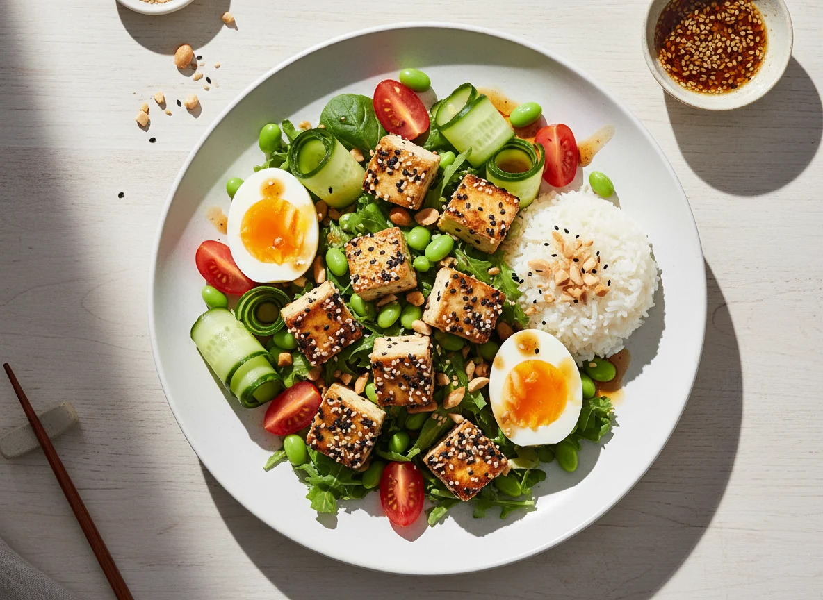 Asiatischer Tofu-Salat mit Ei photo