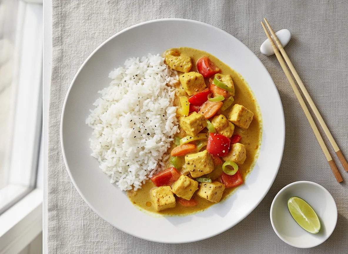 Asiatisches Curry mit Reis photo