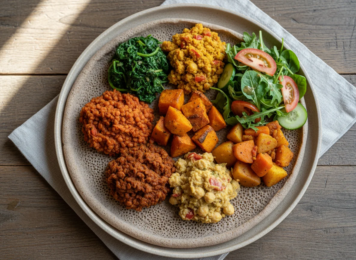 Äthiopischer Gemüseteller mit Injera photo