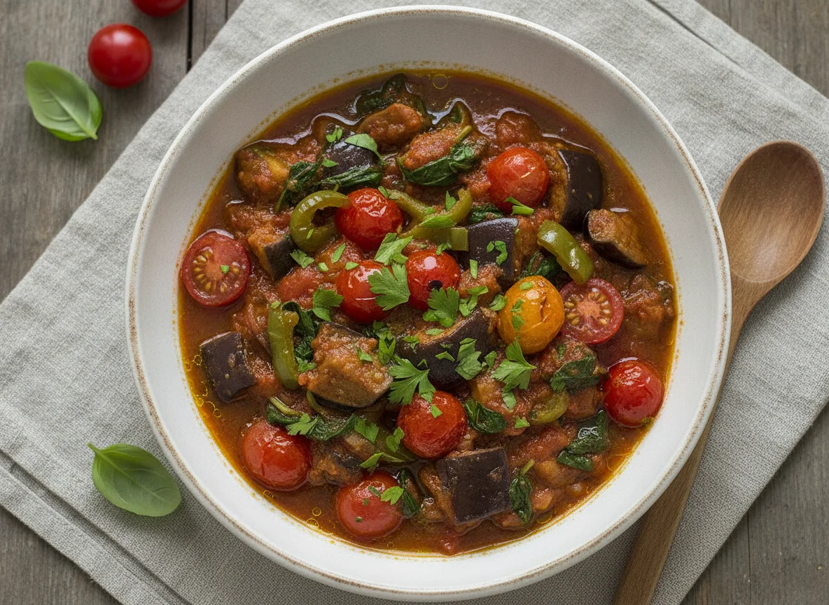Auberginen-Spinat-Tomaten-Eintopf photo