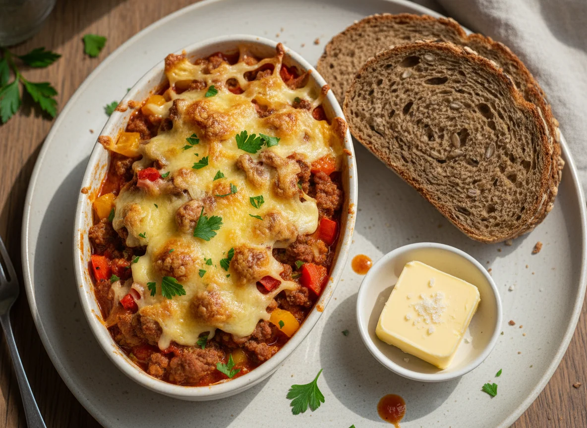 Auflauf mit Brot und Butter photo