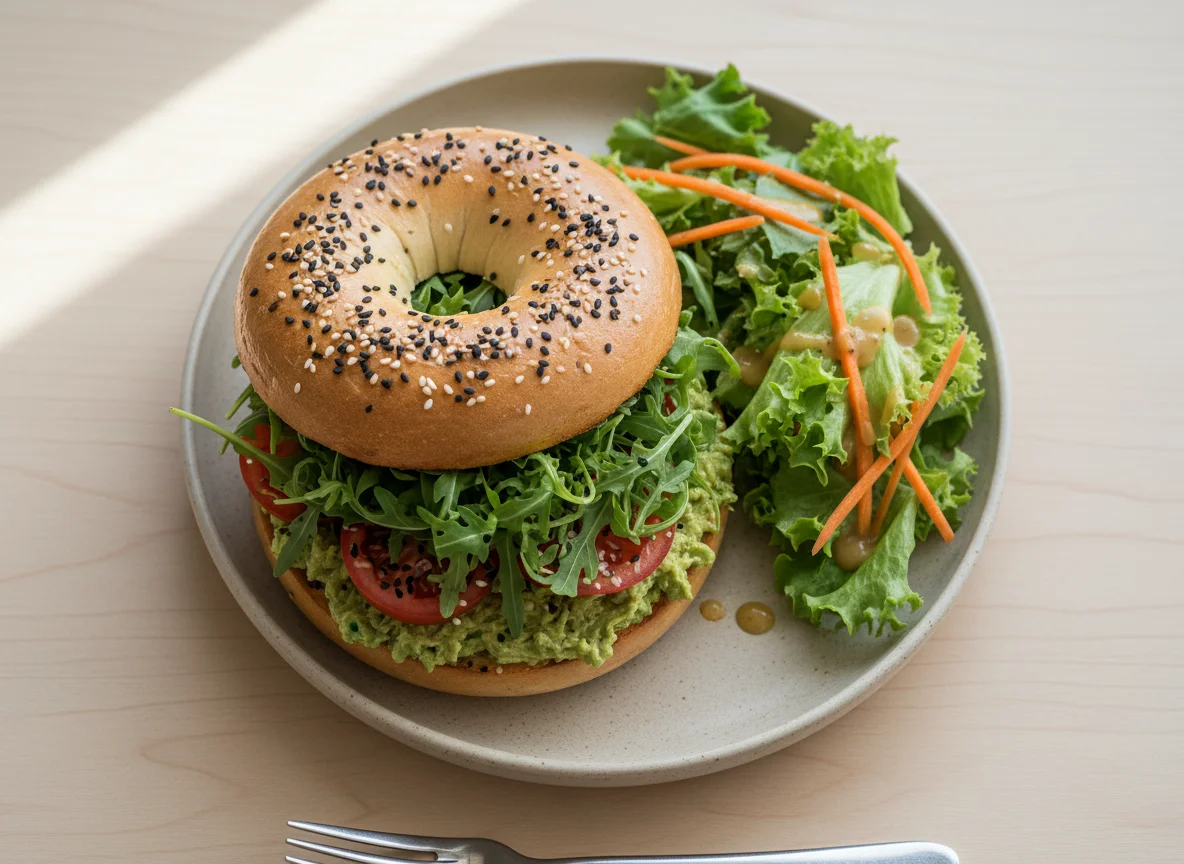 Avocado Bagel mit Salat photo