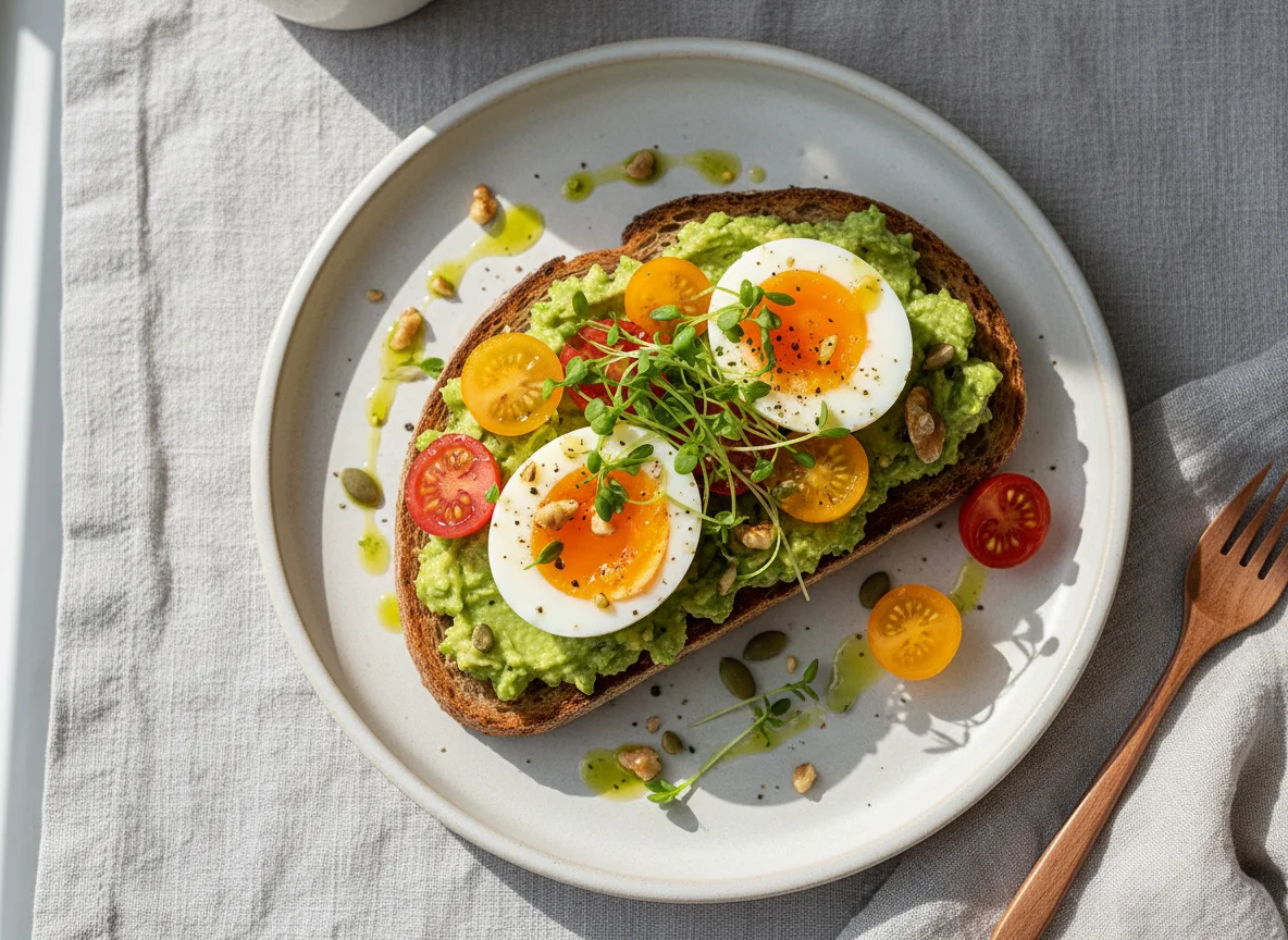 Avocado Toast mit Ei photo