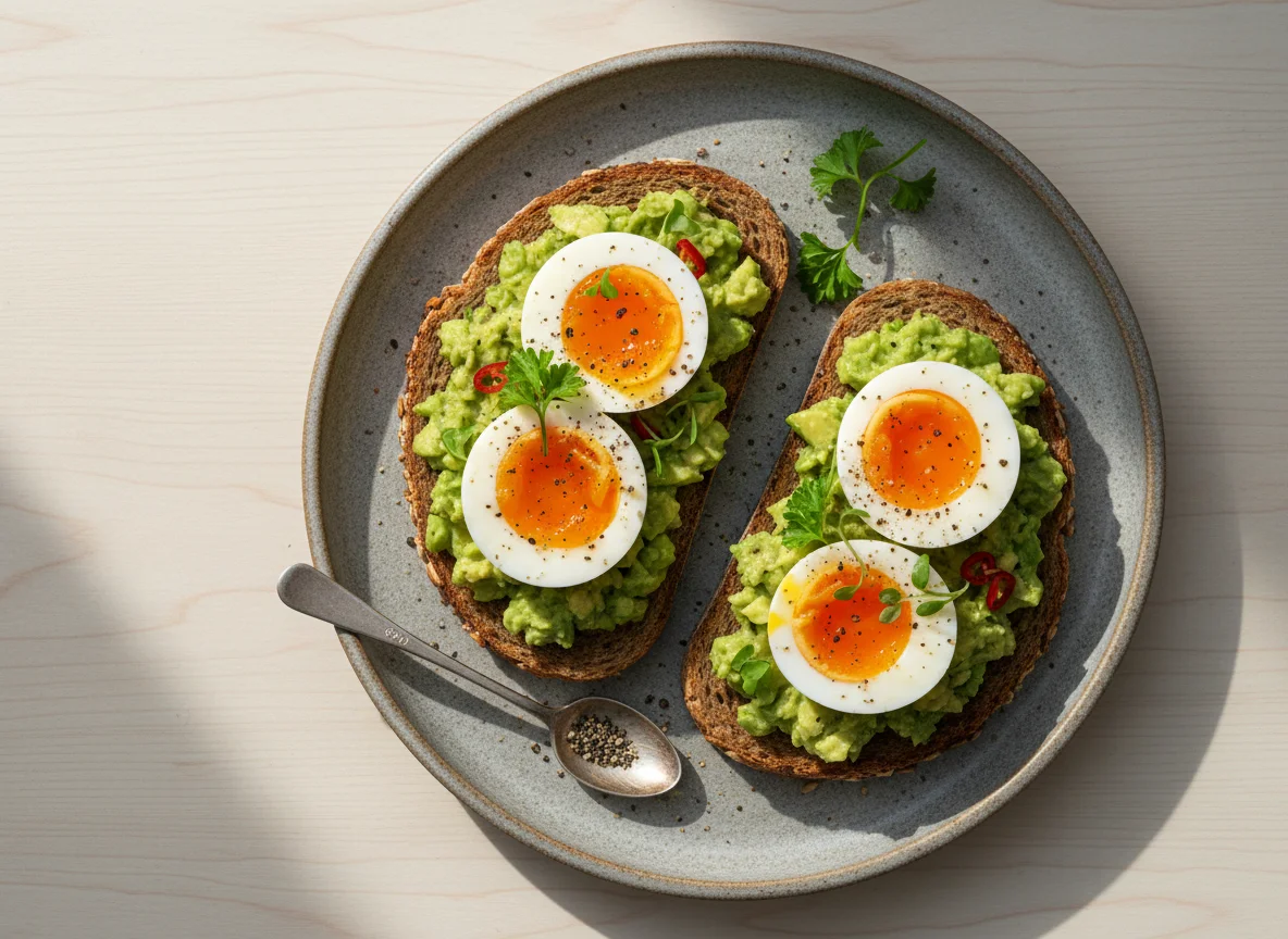Avocado Toast mit Eiern photo