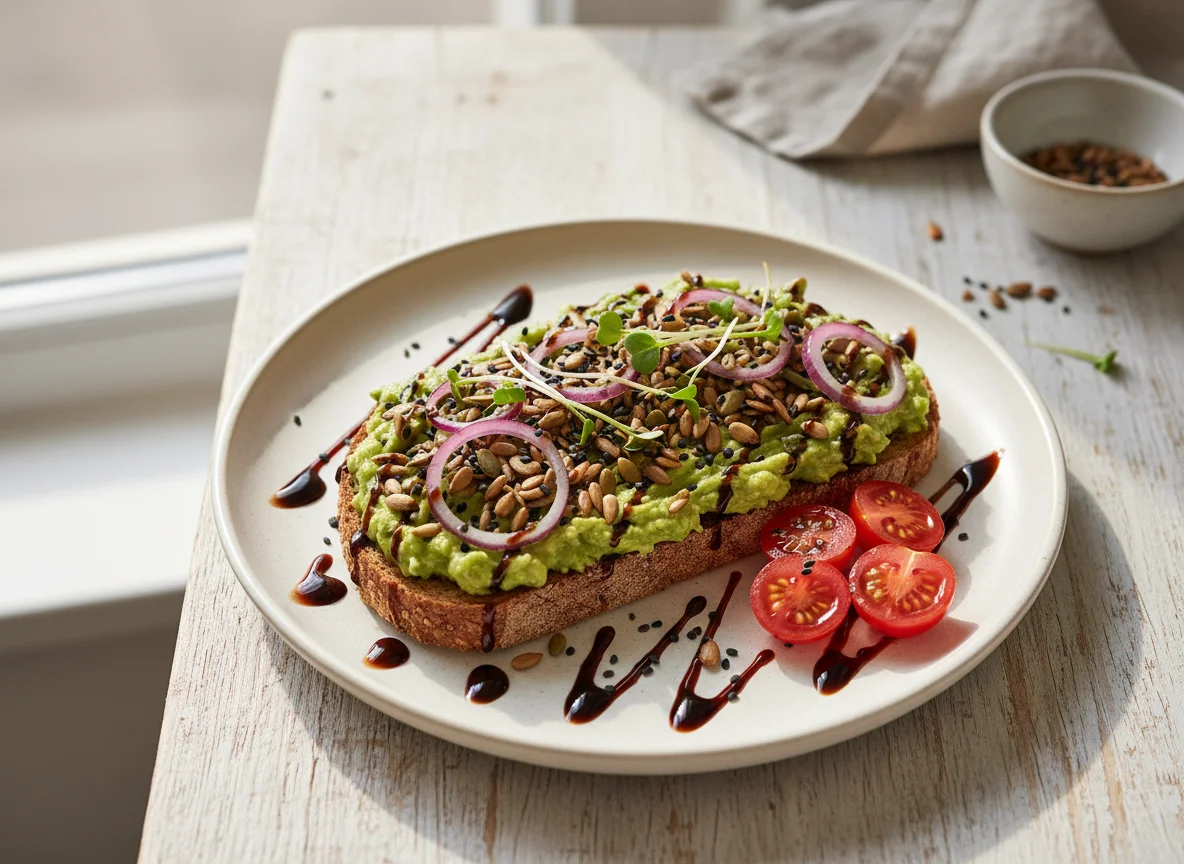 Avocado Toast mit Kernen photo