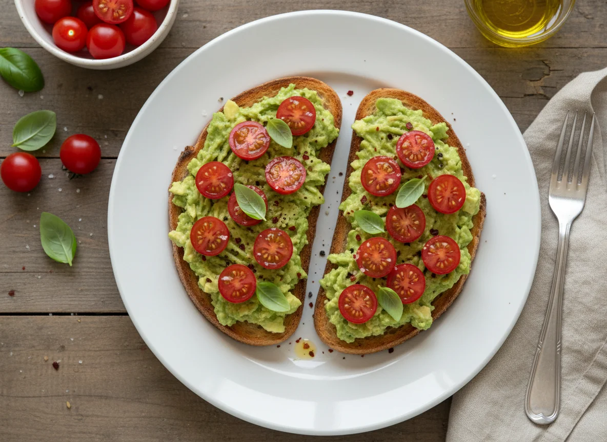 Avocado Toast mit Kirschtomaten photo