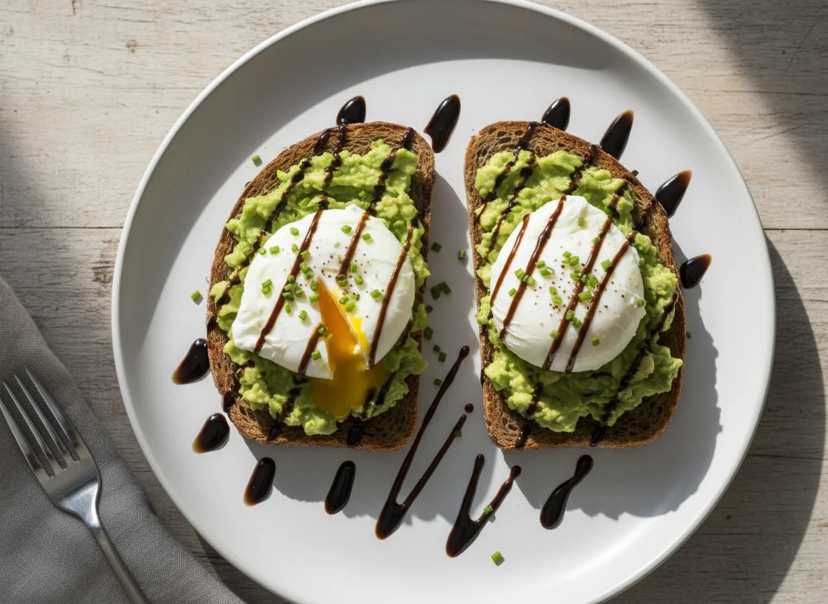 Avocado Toast mit pochierten Eiern photo
