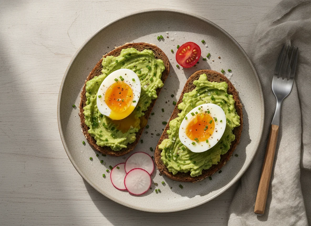 Avocadobrot mit gekochtem Ei photo