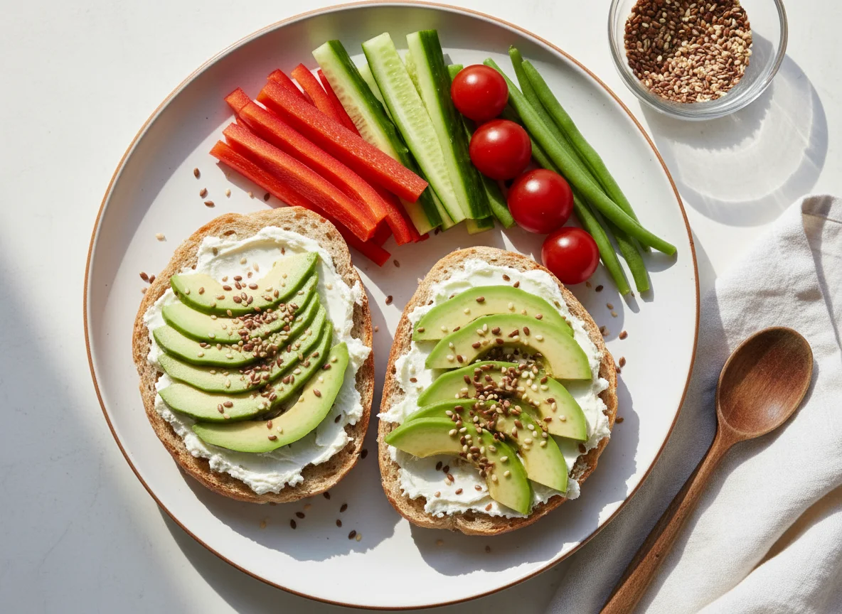 Avocado-Brot mit Gemüsesticks photo