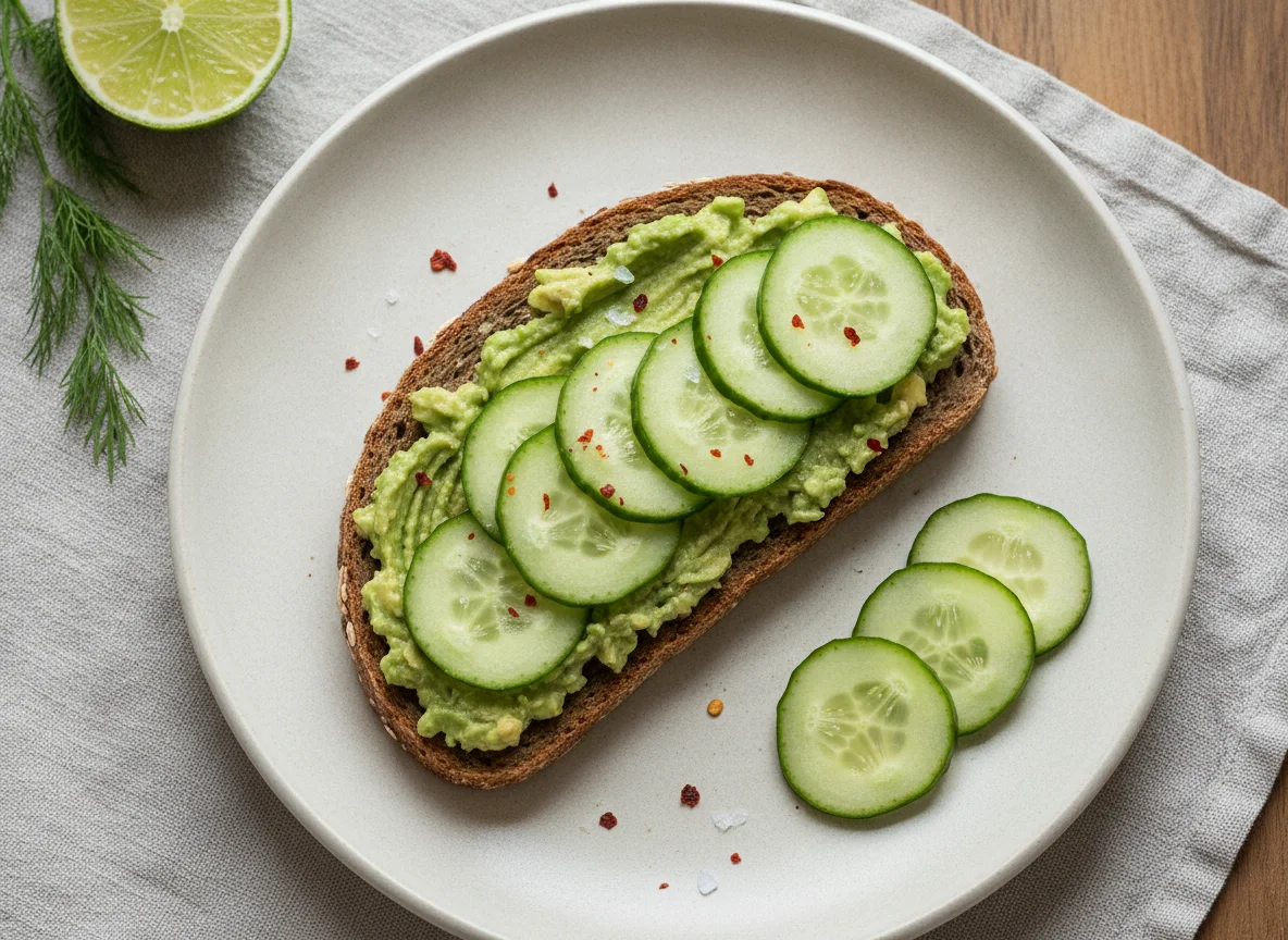 Avocadobrot mit Gurkenscheiben photo