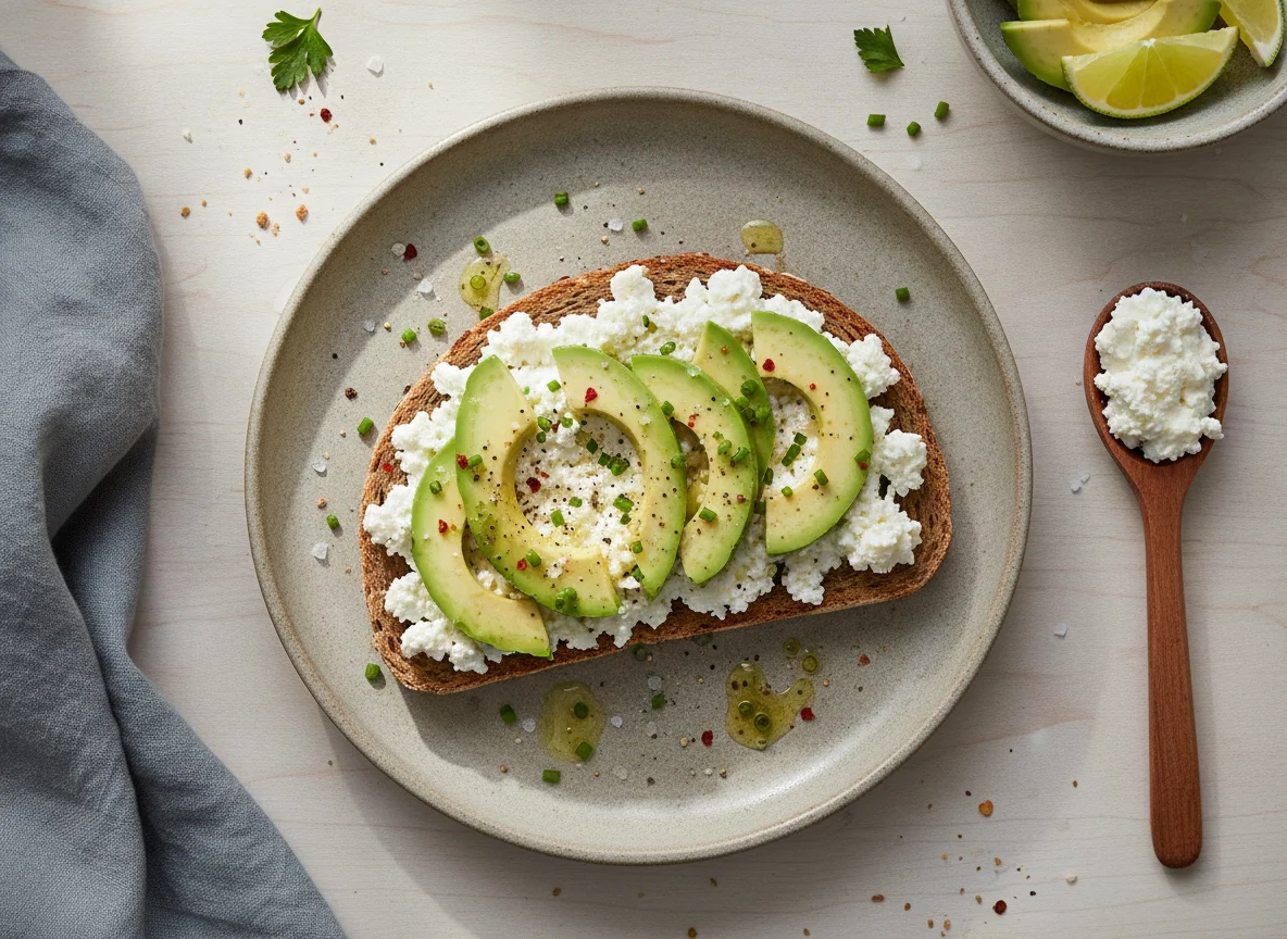 Avocadobrot mit Hüttenkäse photo