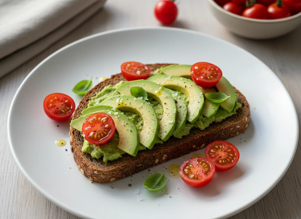 Avocado-Brot mit Kirschtomaten photo