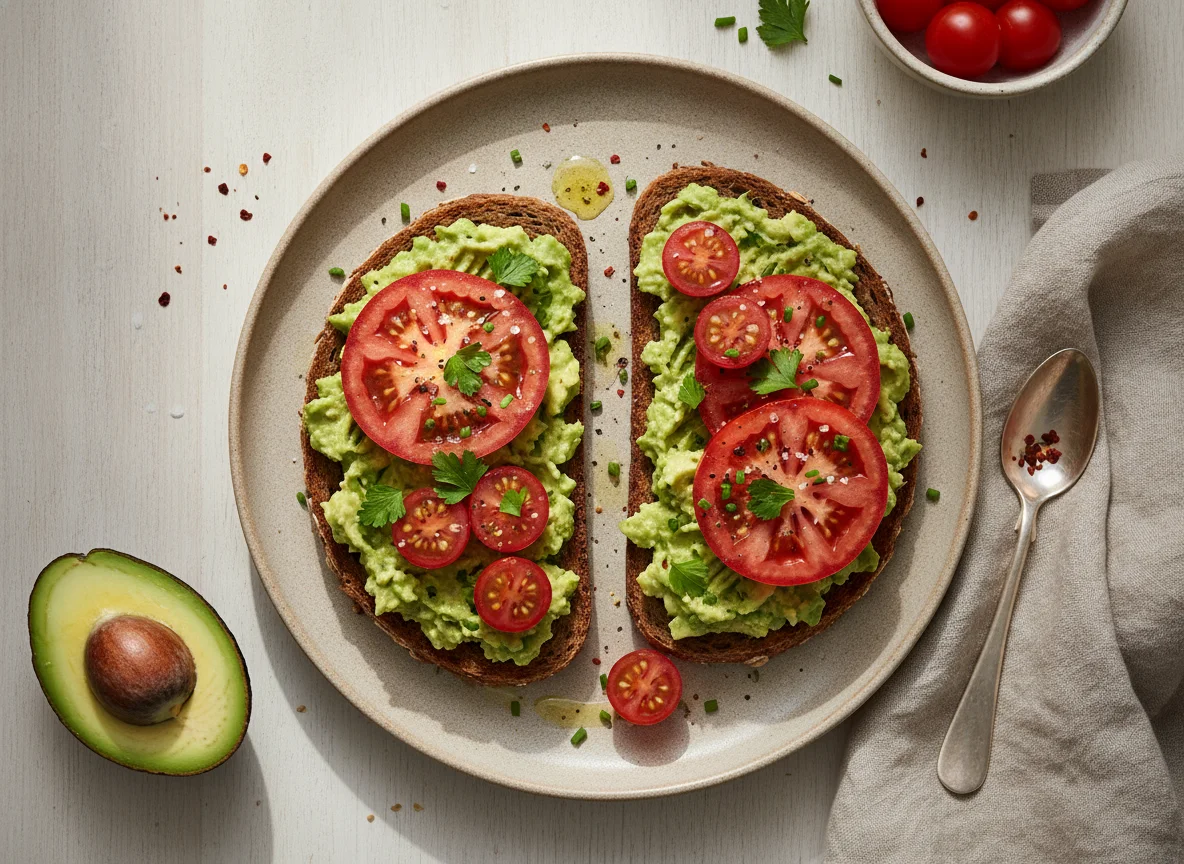 Avocadobrot mit Tomaten photo