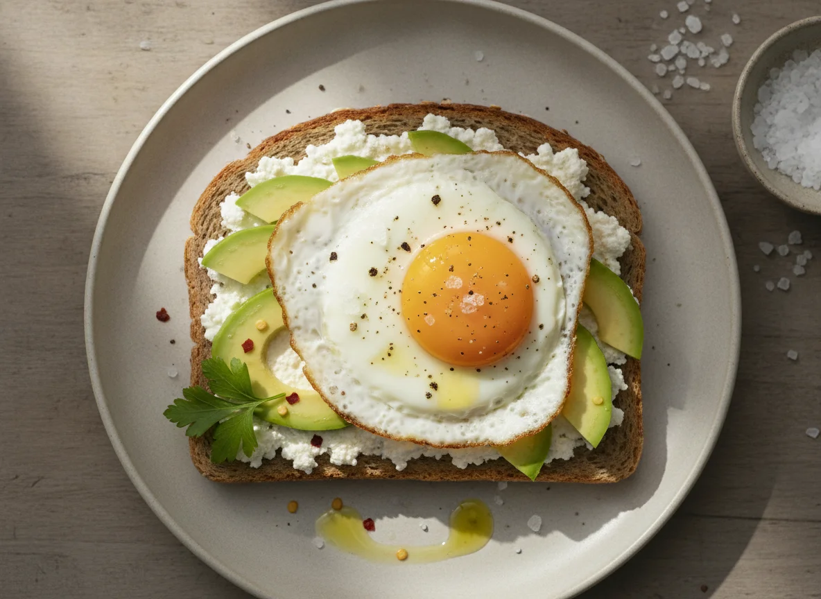 Avocado-Ei-Brot mit Hüttenkäse photo