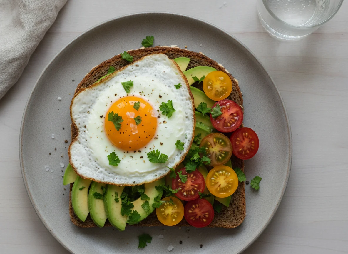 Avocado-Ei-Brot mit Tomaten photo
