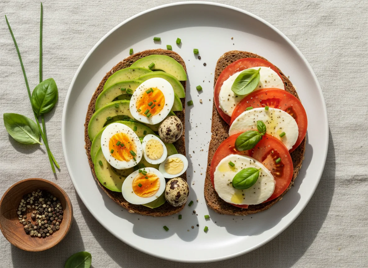 Avocado-Eier-Brot und Tomate-Mozzarella photo