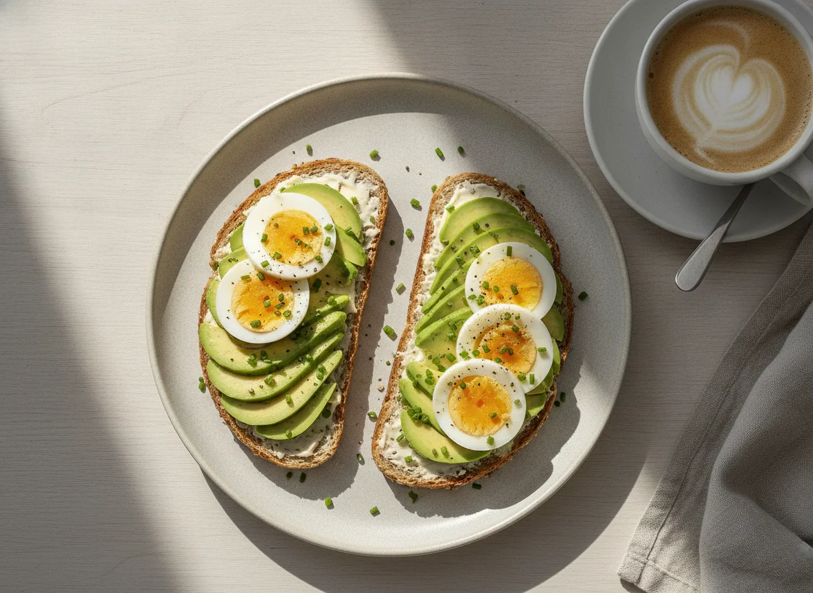 Avocado-Ei-Toast mit Kaffee photo