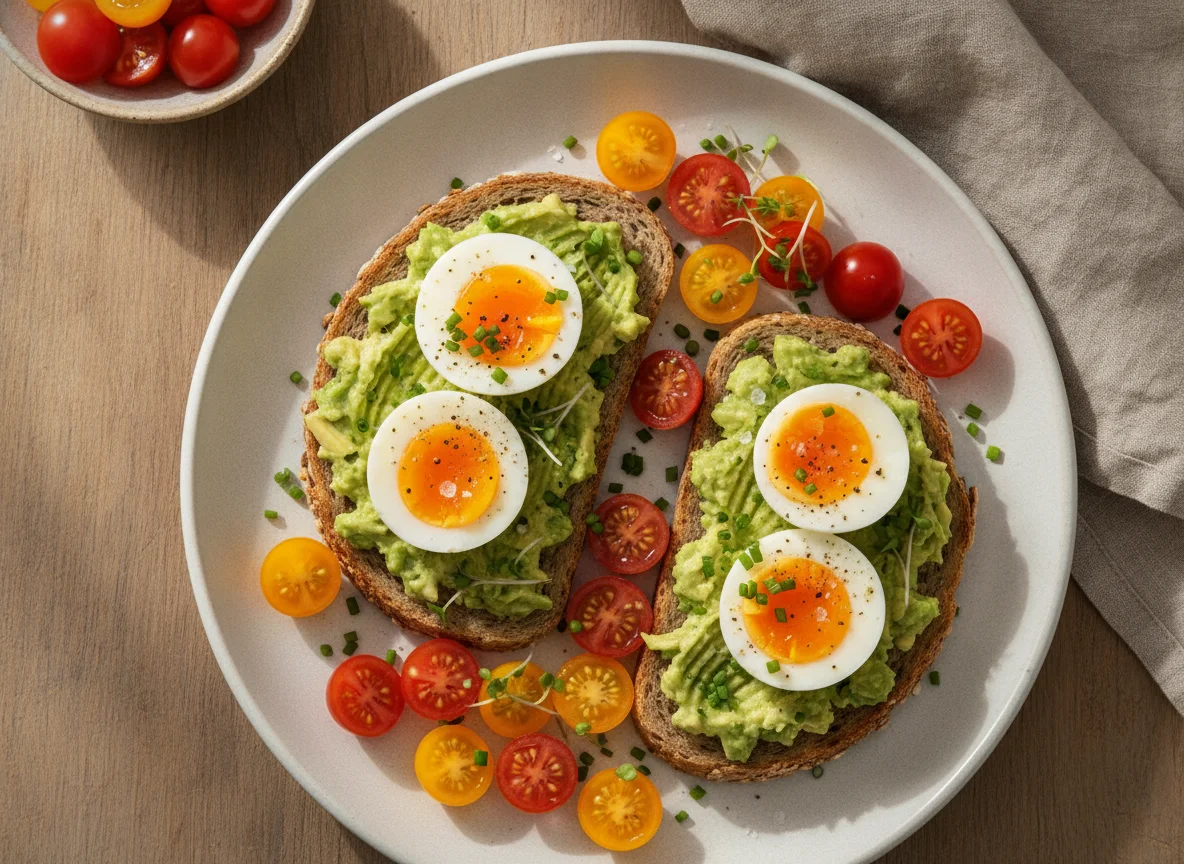 Avocado-Ei-Toast mit Kirschtomaten photo