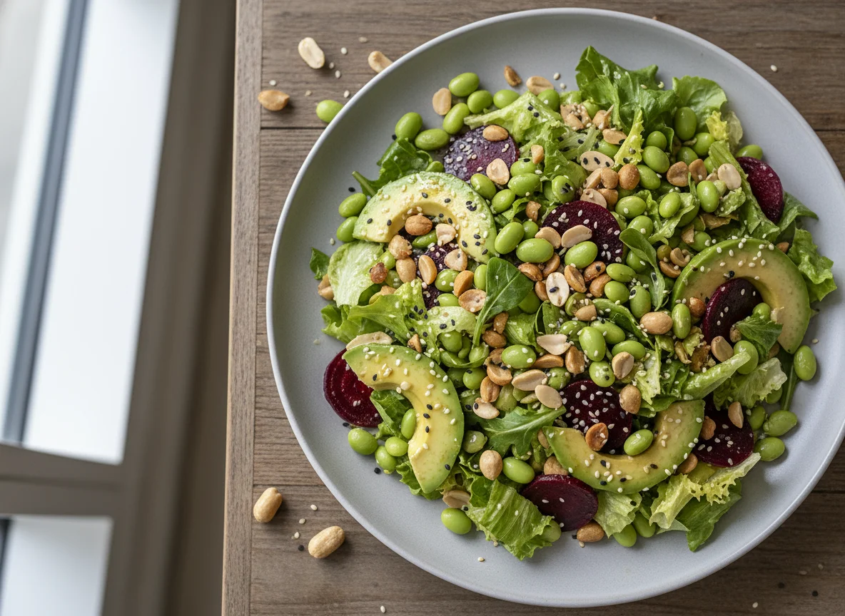 Avocado-Salat mit Edamame und Erdnüssen photo
