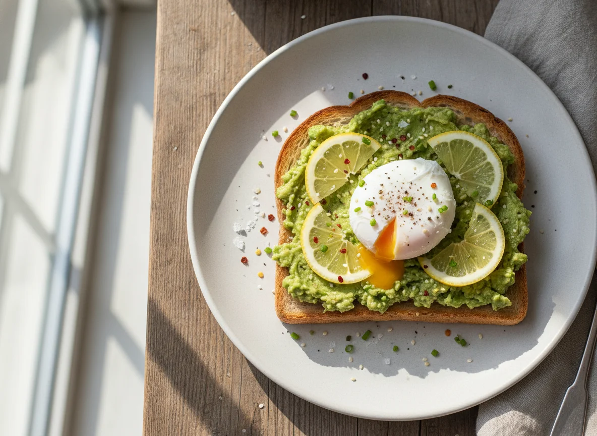 Avocado-Toast mit pochiertem Ei photo
