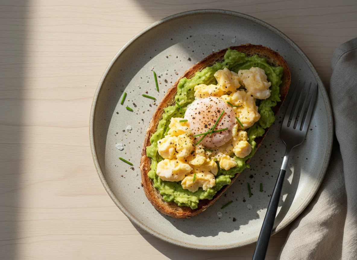 Avocado-Toast mit Rührei photo