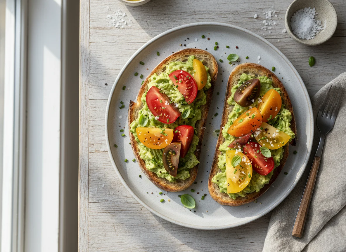 Avocado-Toast mit Tomaten photo