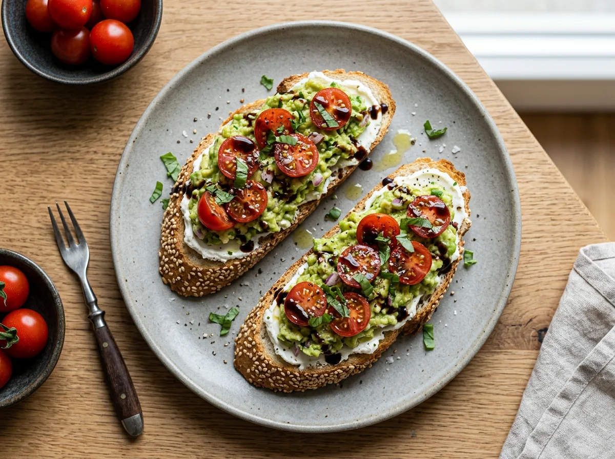 Avocado-Tomaten-Brot mit Balsamico photo
