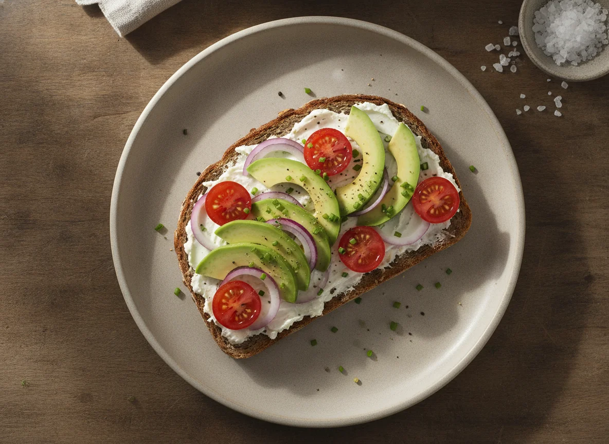 Avocado-Tomaten-Brot mit Frischkäse photo