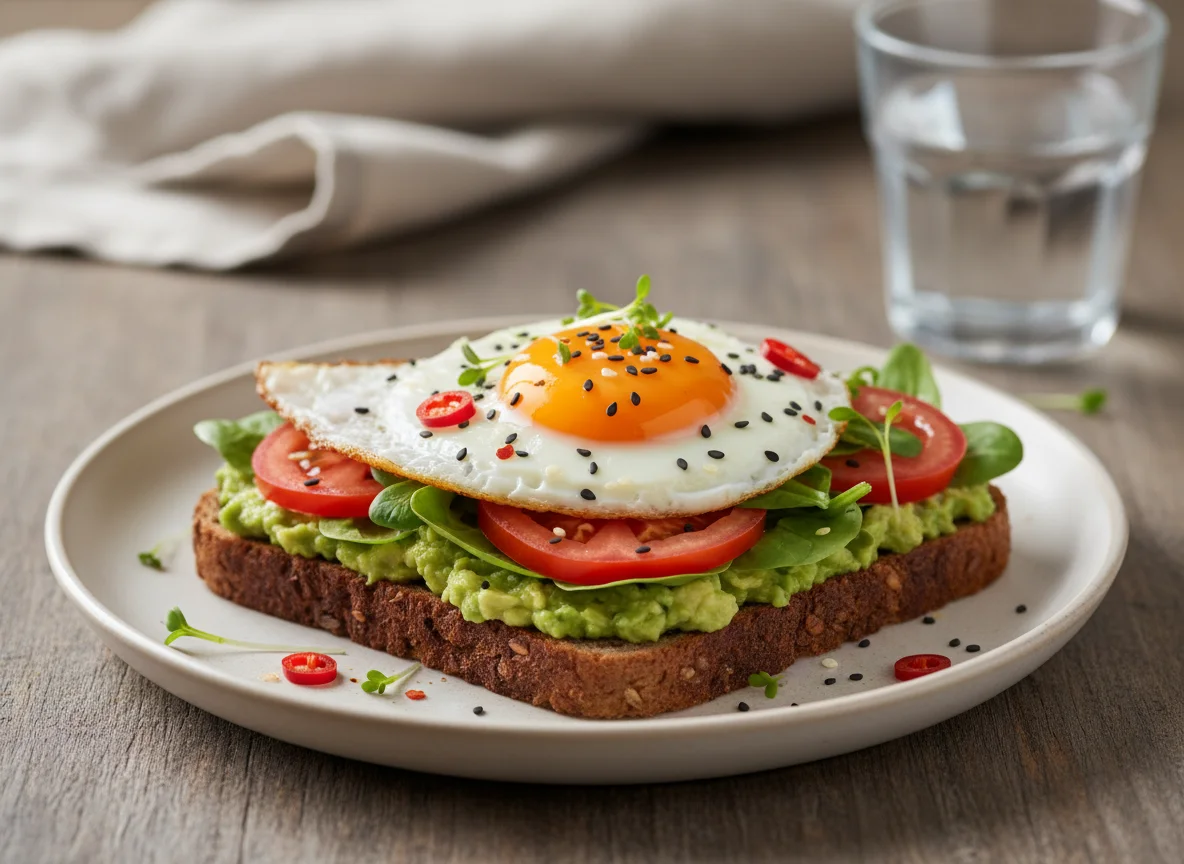 Avocado-Tomaten-Brot mit Spiegelei photo