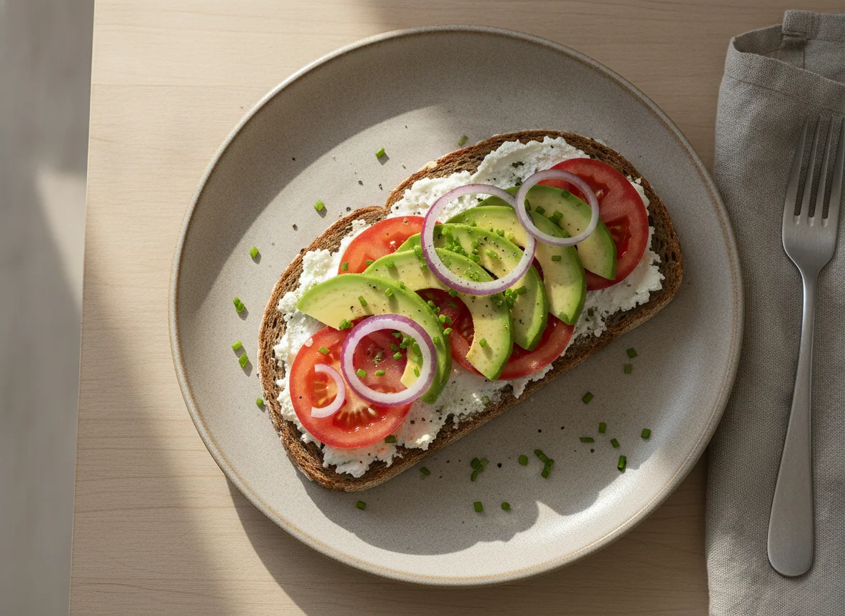Avocado-Tomaten-Brot mit Zwiebeln photo