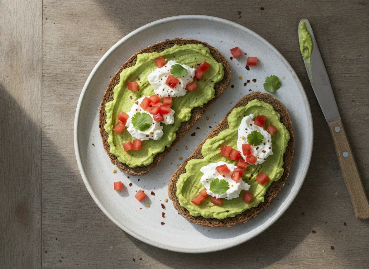 Avocado-Vollkornbrot mit Frischkäse photo