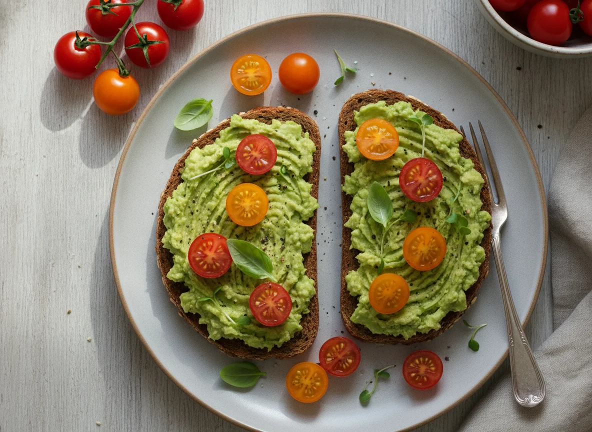 Avocado-Vollkornbrot mit Kirschtomaten photo