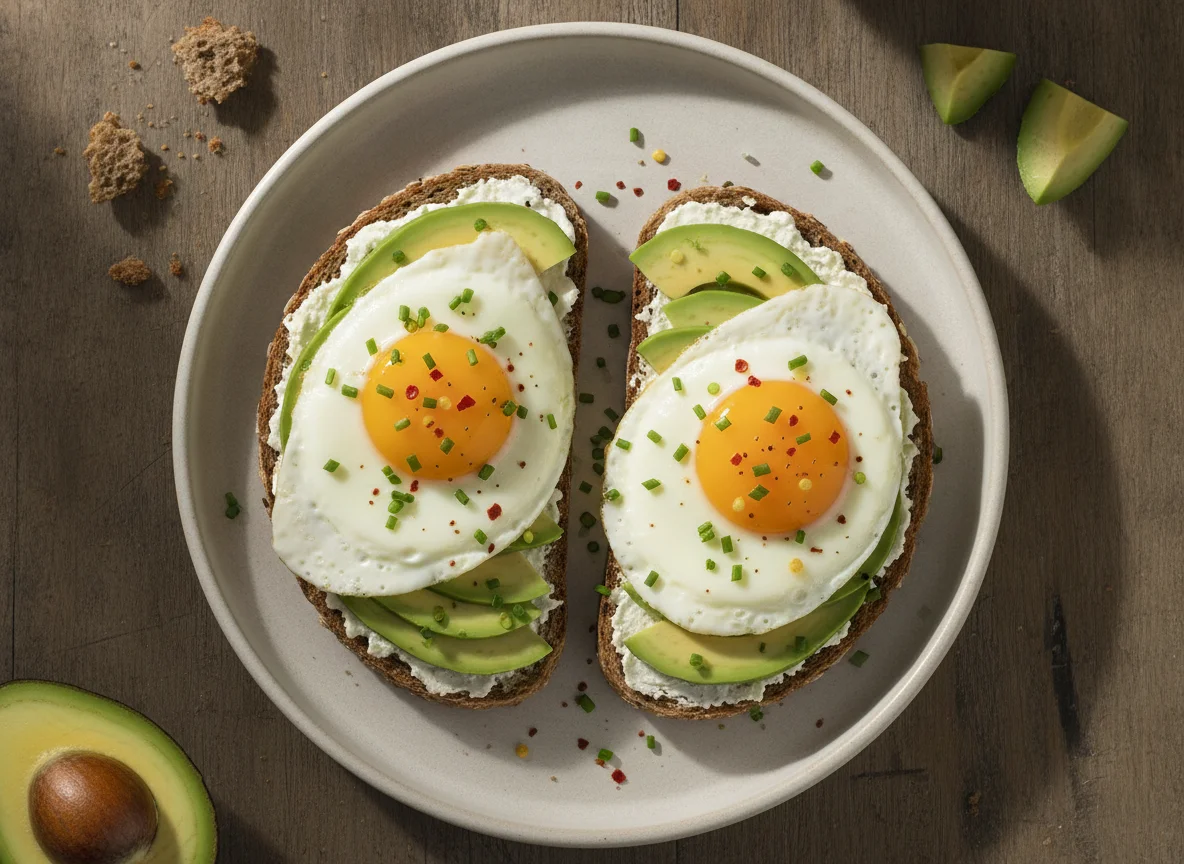Avocado-Vollkornbrot mit Spiegelei photo