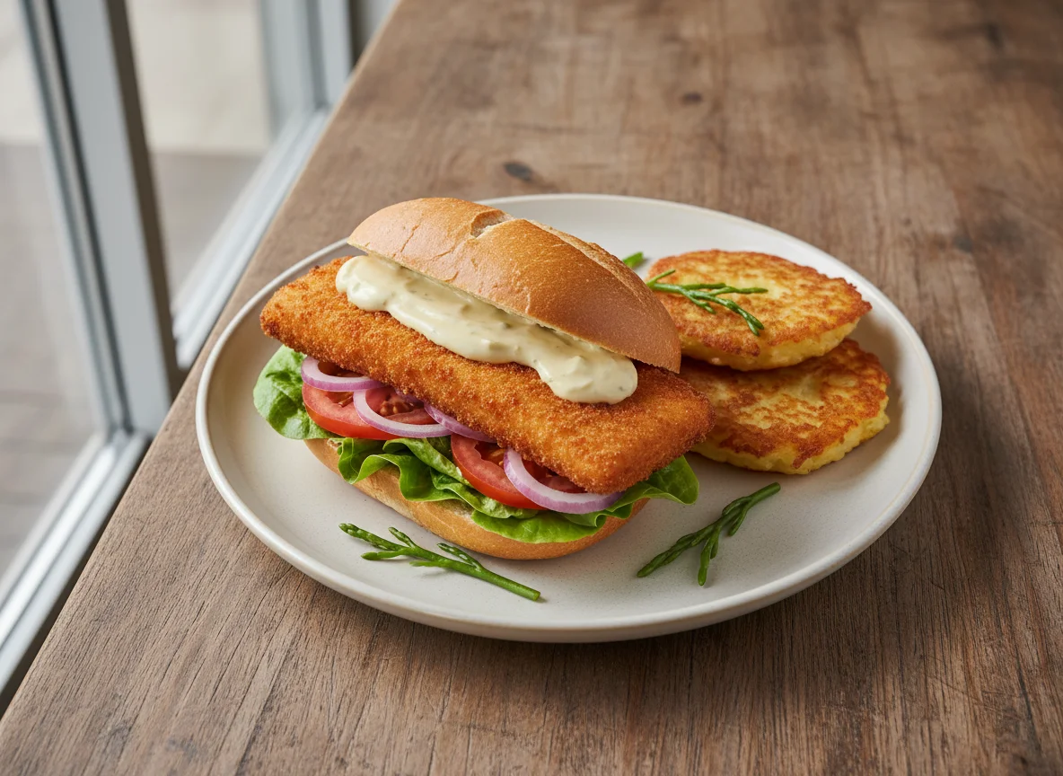 Backfisch Brötchen mit Remoulade photo