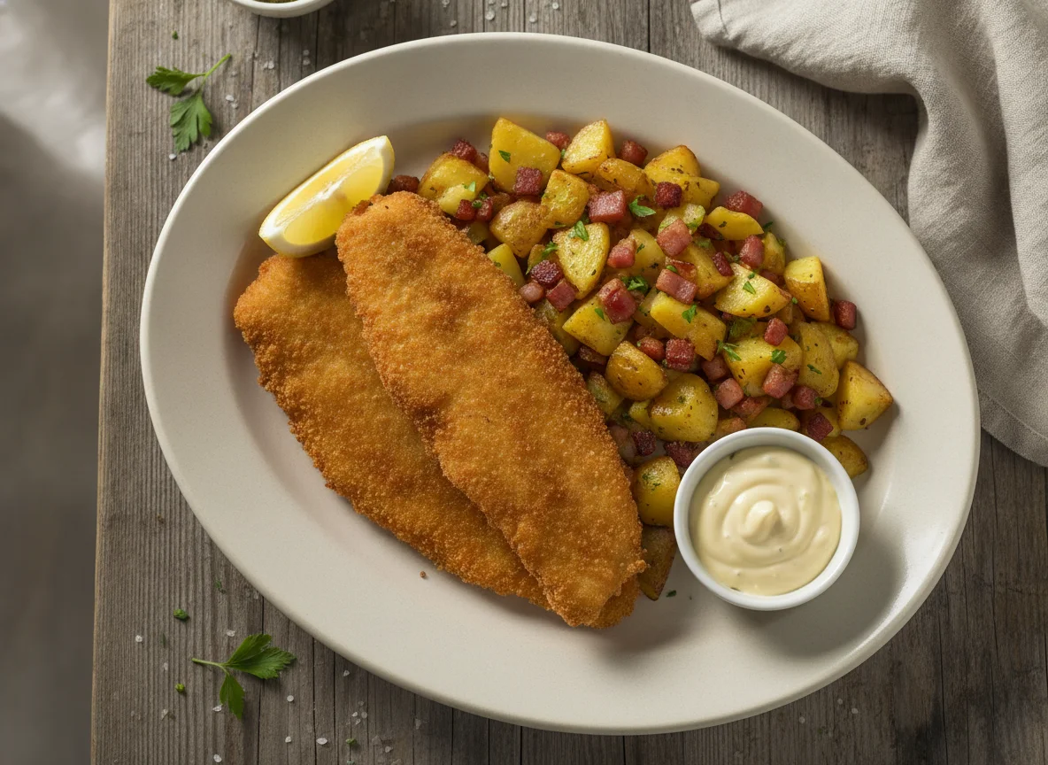Backfisch mit Bratkartoffeln photo