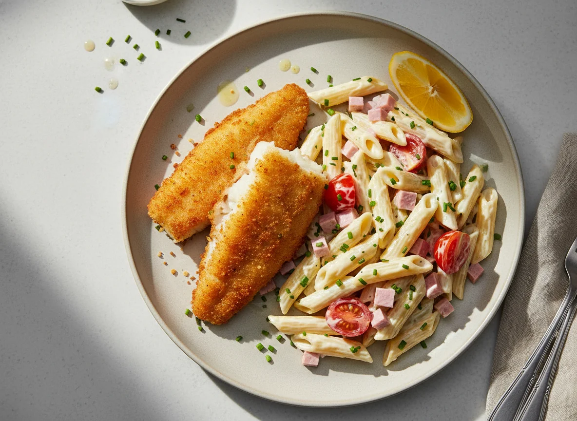 Backfisch mit Nudelsalat photo