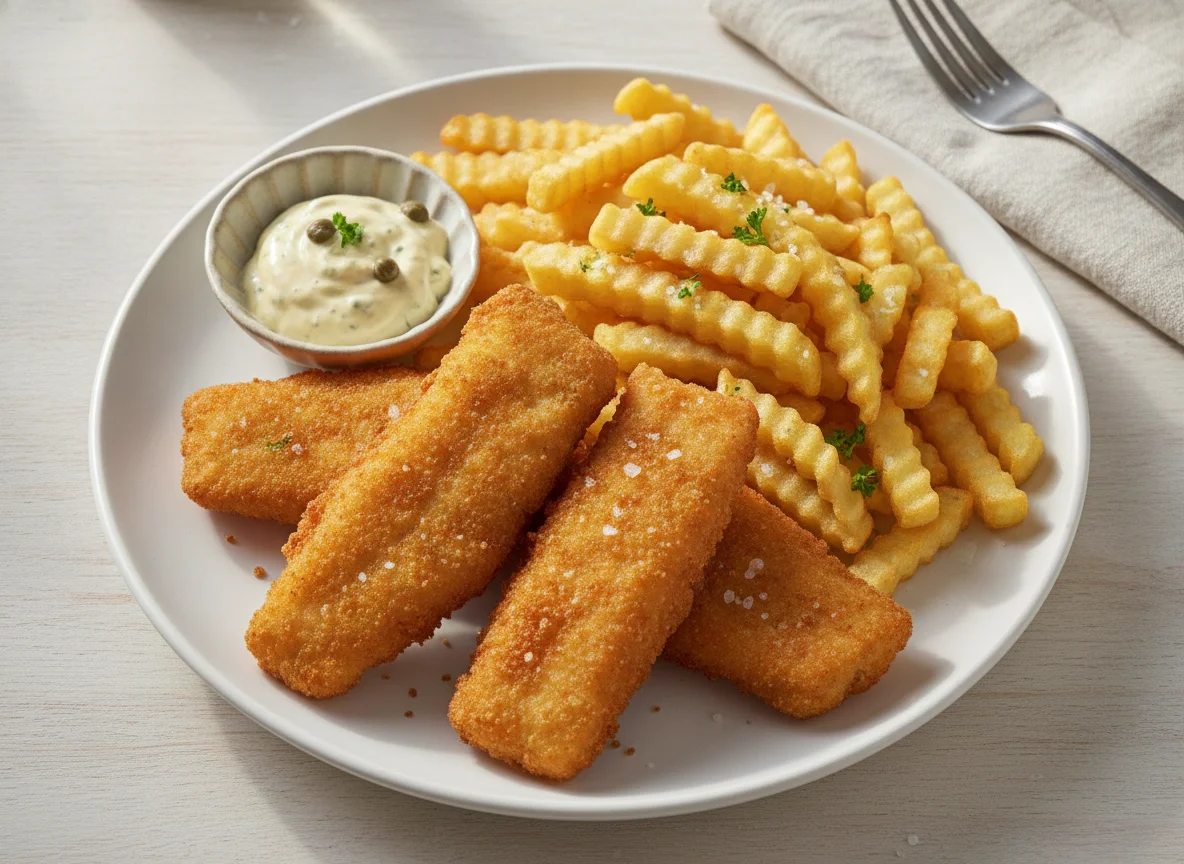 Backfisch mit Pommes und Remoulade photo