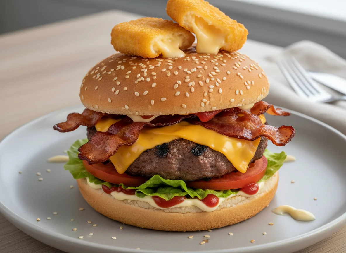 Bacon Cheeseburger mit Käse-Nugget photo