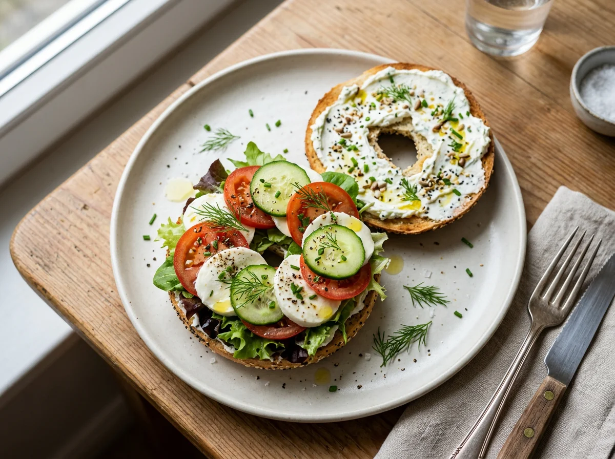 Bagel mit Frischkäse und Gemüse photo