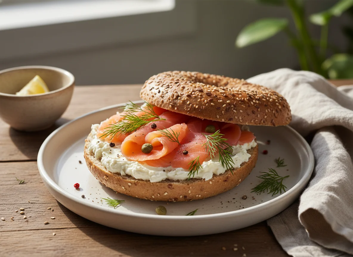 Bagel mit Frischkäse und Lachs photo