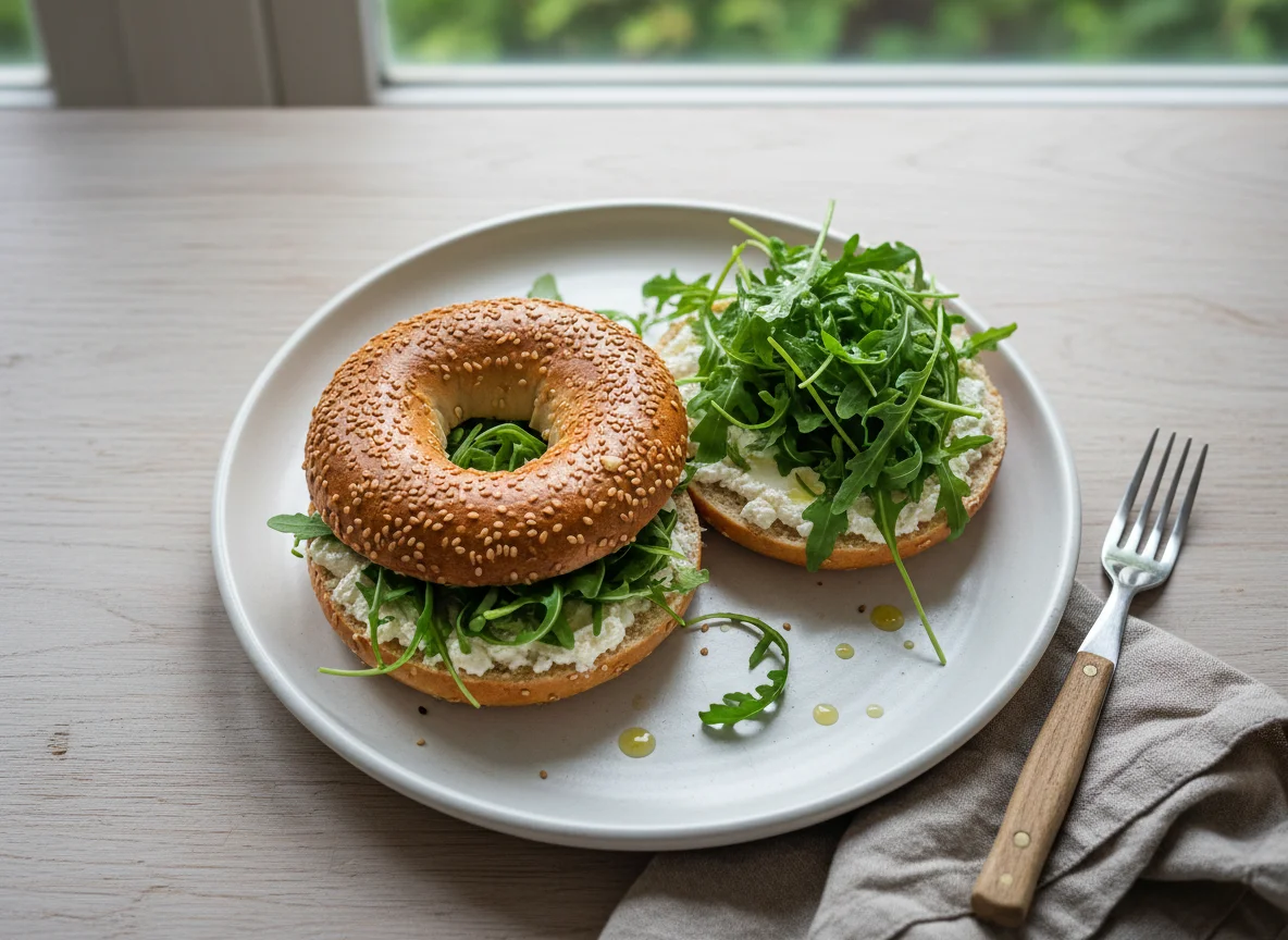 Bagel mit Frischkäse und Rucola photo