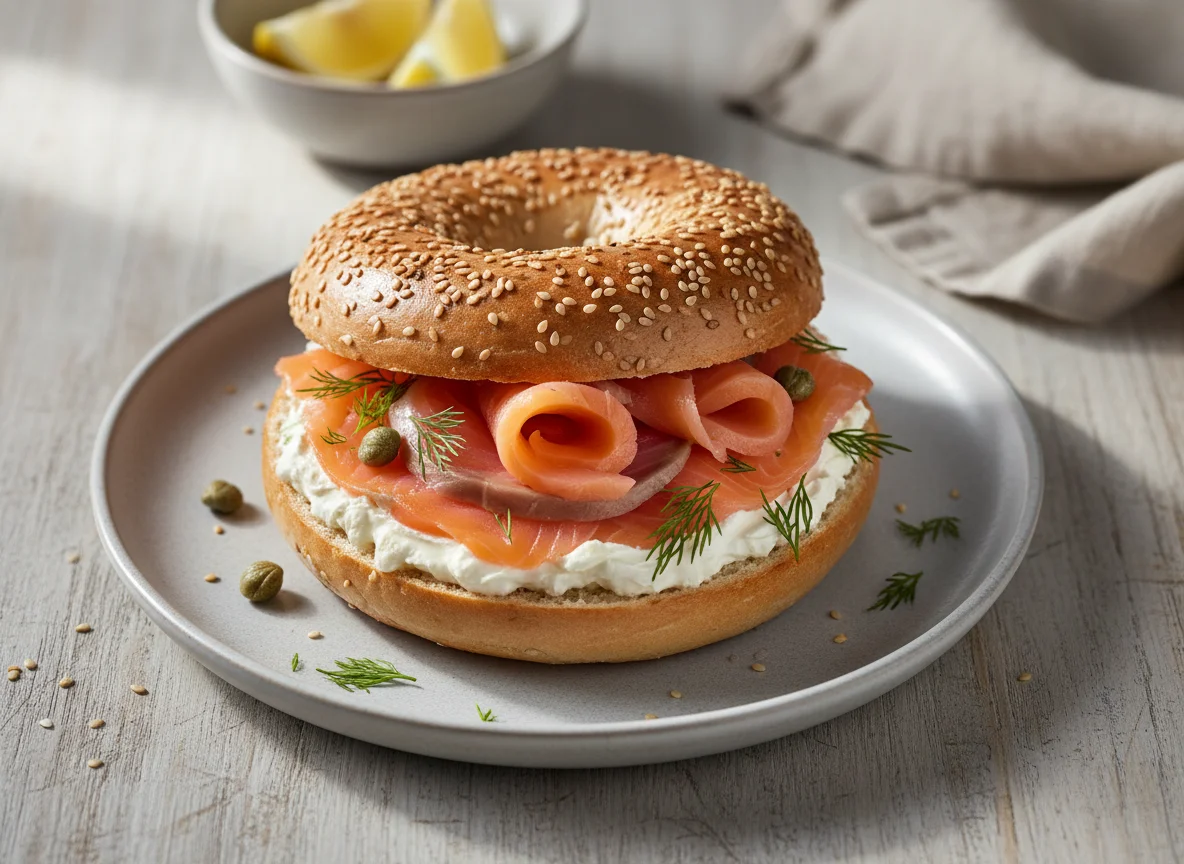 Bagel mit Lachs und Frischkäse photo