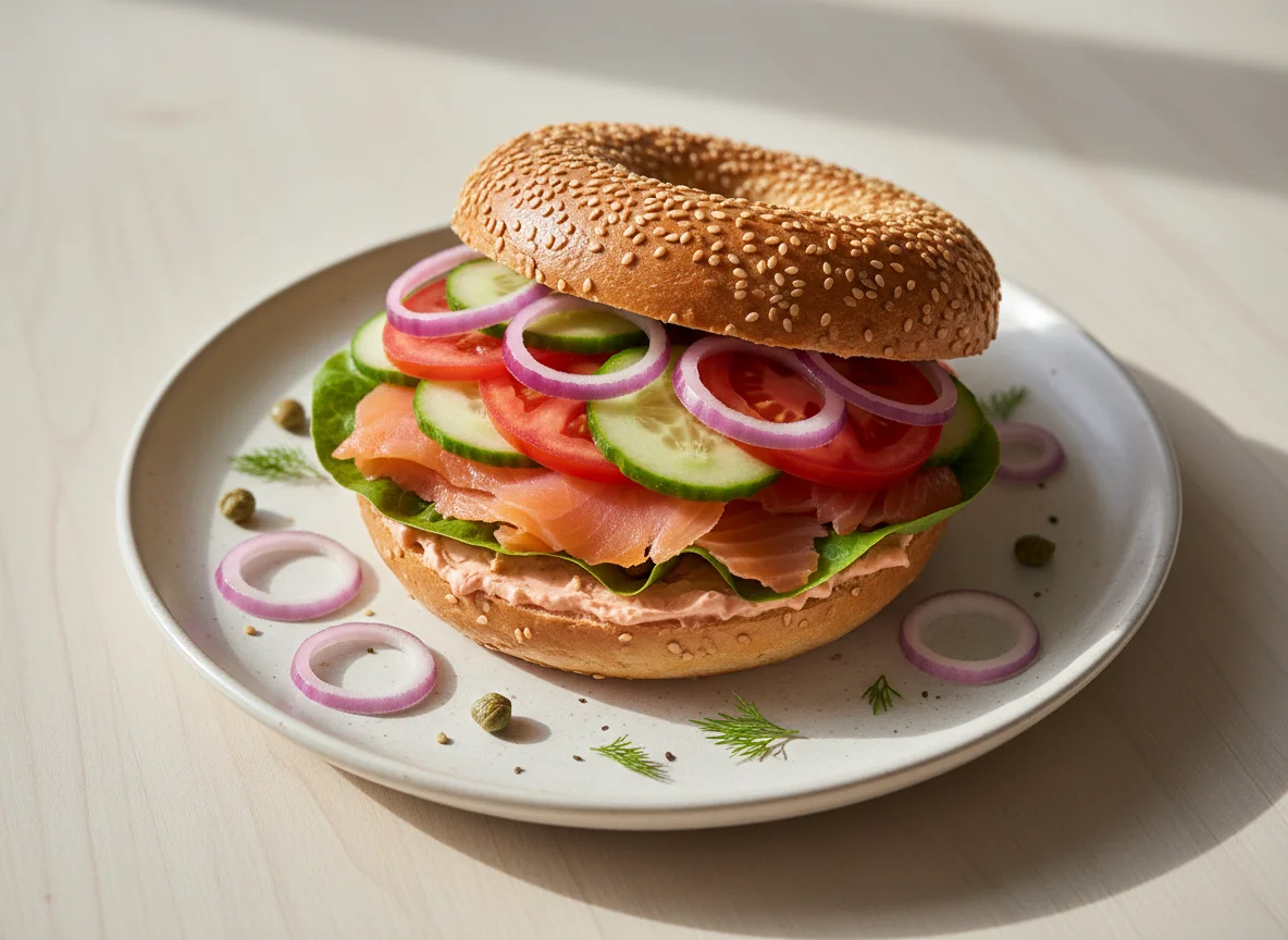 Bagel mit Lachs und Gemüse photo