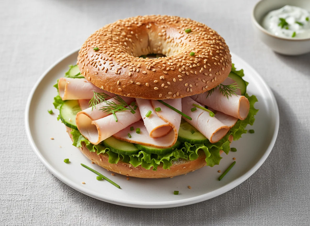 Bagel mit Putenbrust und Gemüse photo