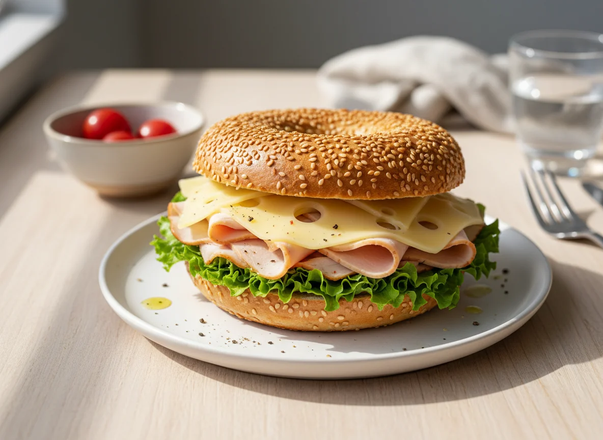 Bagel mit Putenbrust und Käse photo