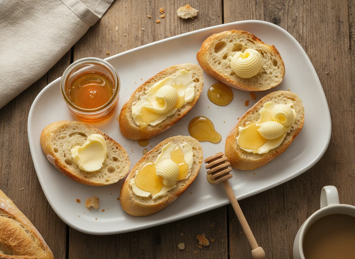 Baguette mit Butter und Honig photo