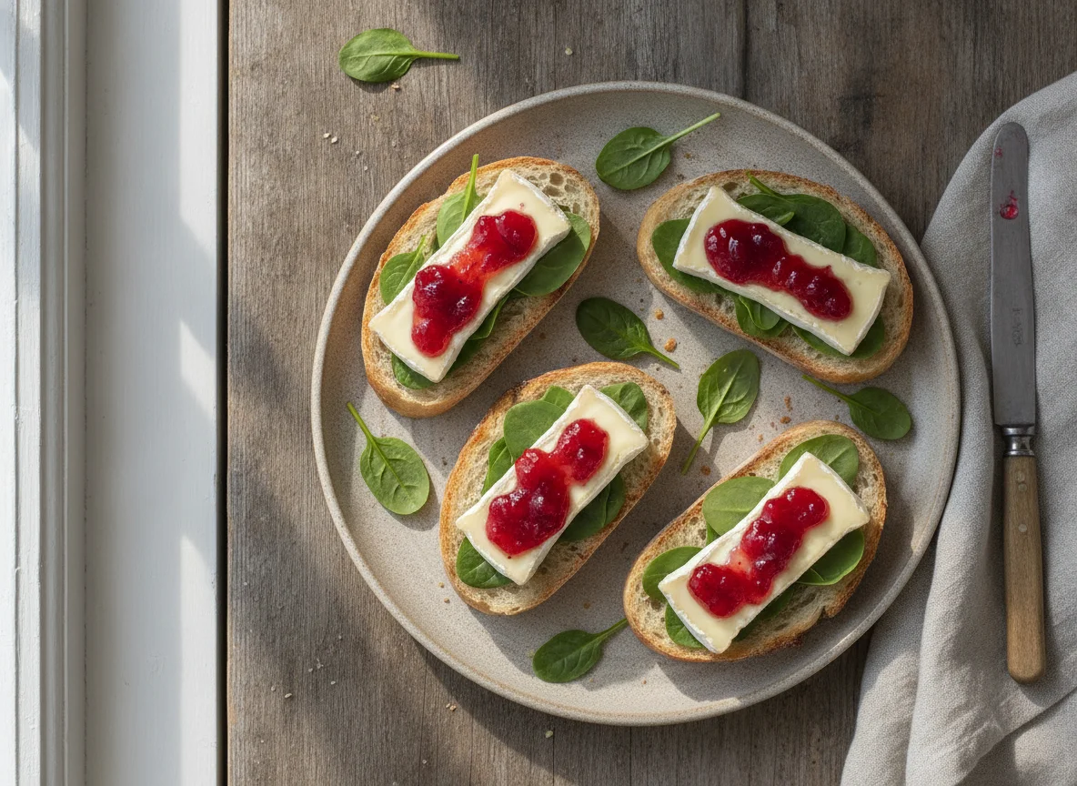 Baguette mit Camembert und Preiselbeeren photo